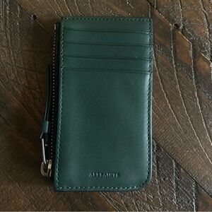 NWOT AllSaints Leather Cardholder Zipper Wallet, Forest Green